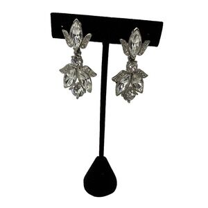 Vintage Eisenberg Ice Clip On Dangle Earrings Rhinestone Silver Tone